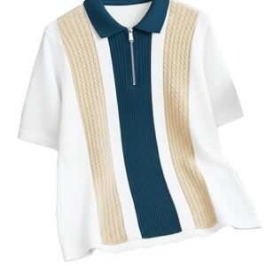 AUSK Men's Retro Cable-Knit Quarter-Zip Polo | Premium Textured Self-Design Half Sleeve T-Shirt for Men