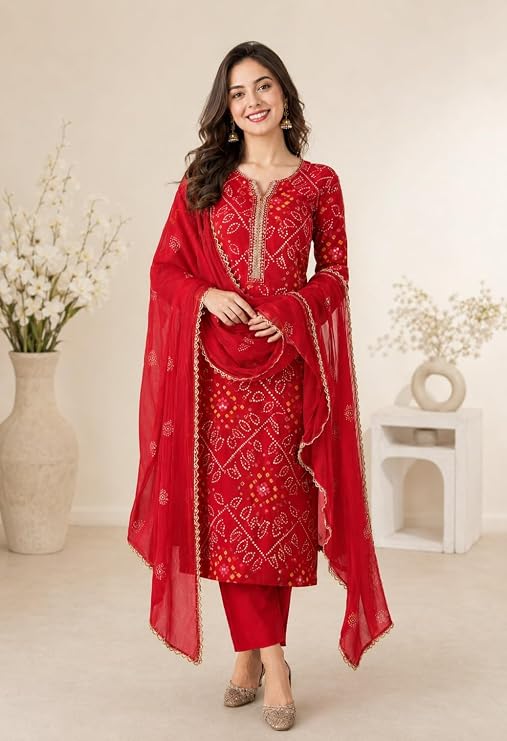 Womens Rayon Printed Straight Kurta and Pant with Dupatta Set